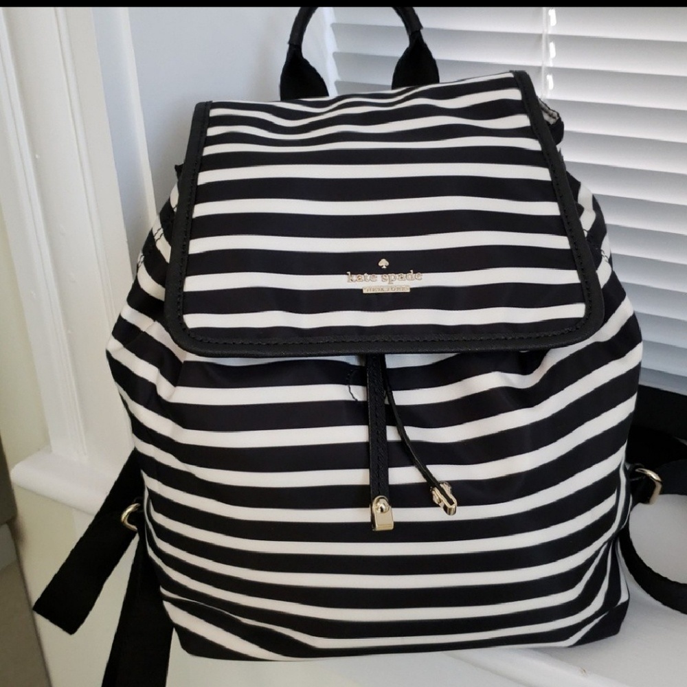 Kate spade black and white stripe backpack